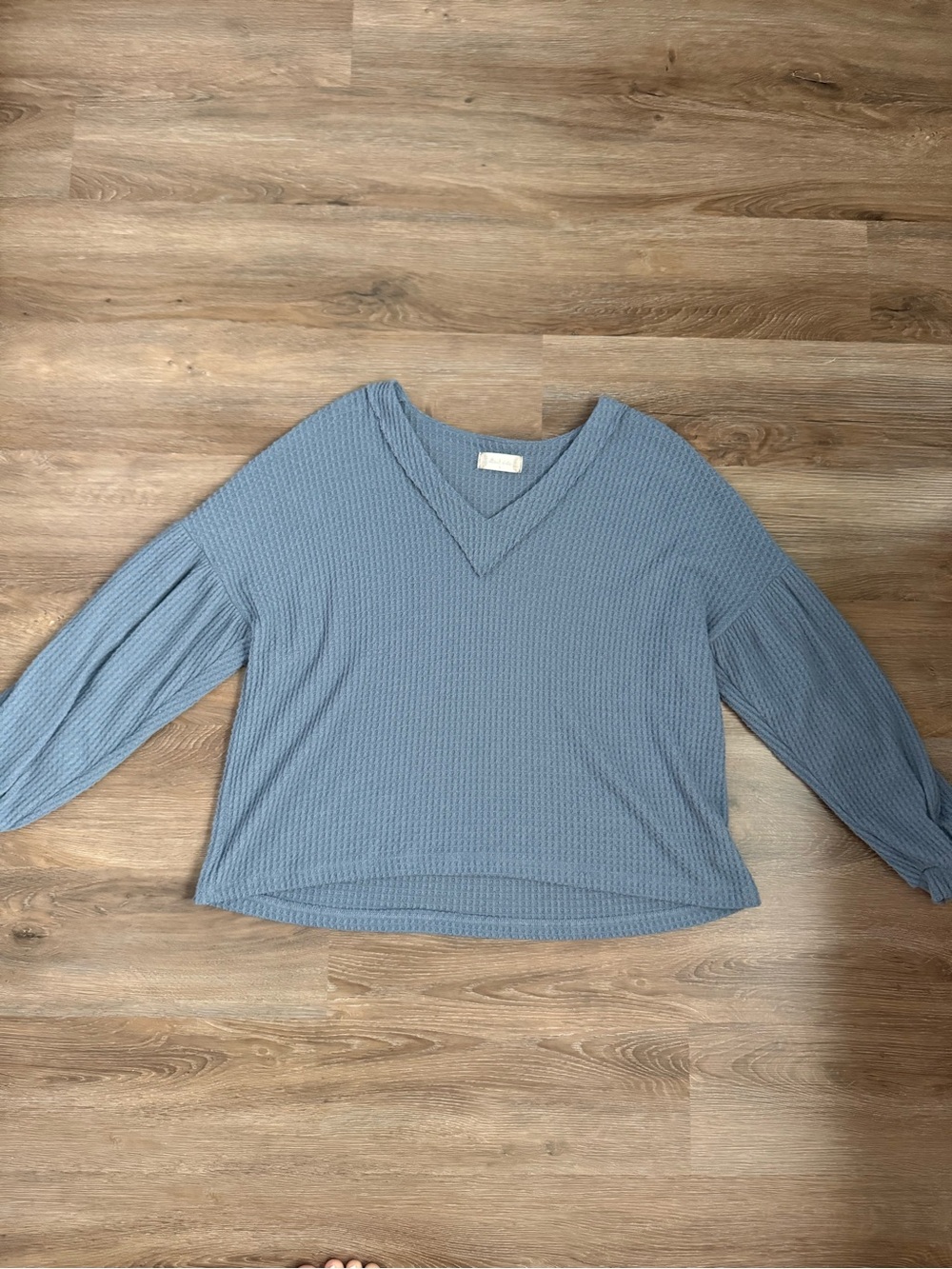 Altar'd State Dusty Blue Waffle V-Neck Long Sleeve Top